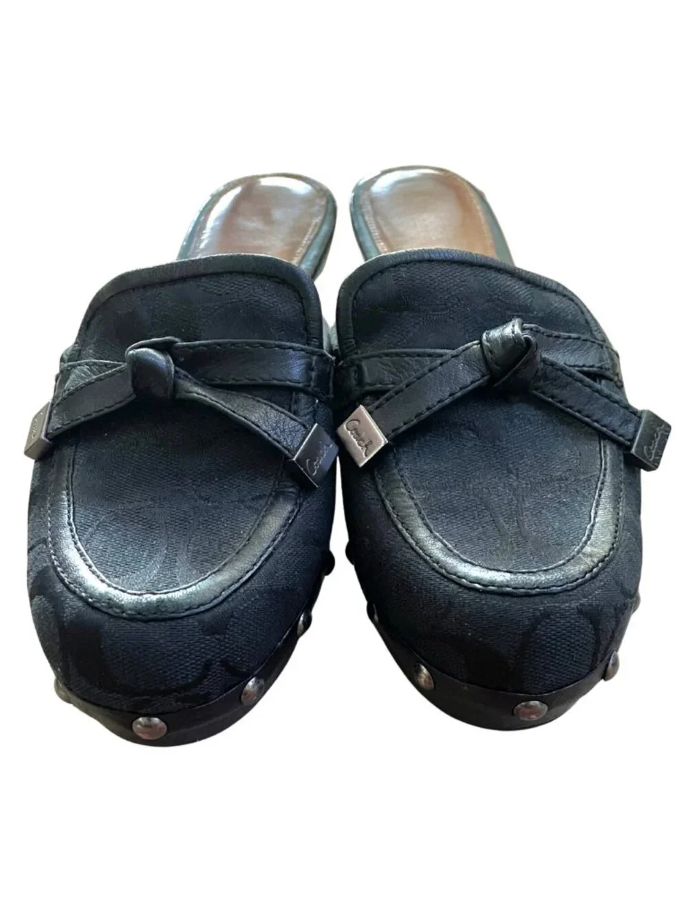 vintage coach tanya preppy black studded mules clogs heels with bows